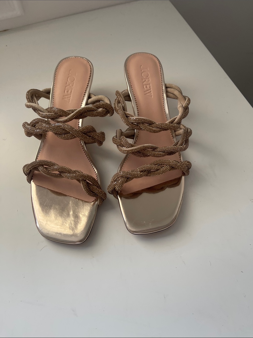 J. Crew Gold Braided-Strap Slide Heels